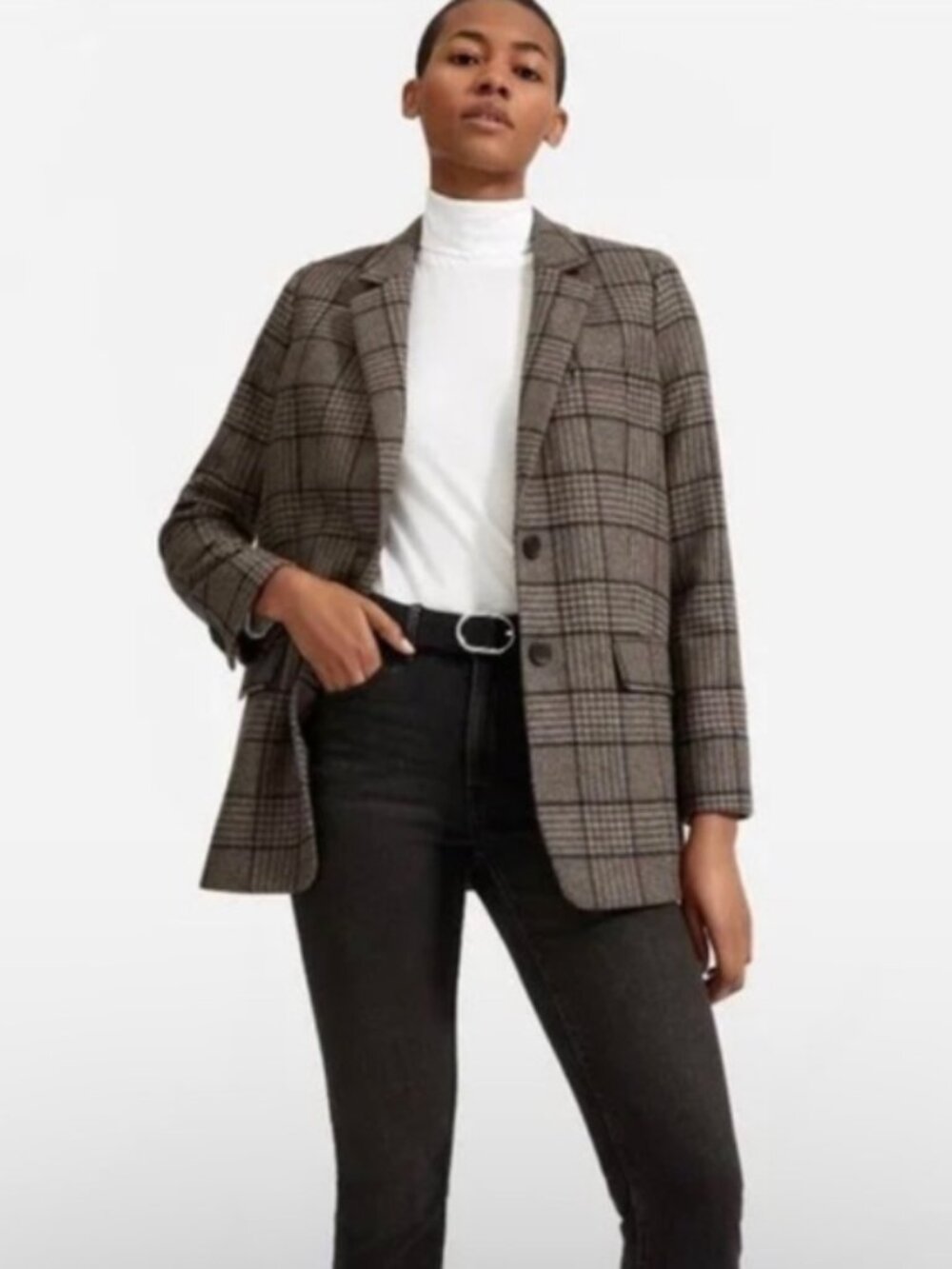 Everlane The Oversized Wool Blazer in Chocolate Houndstooth Windowpane Size 2